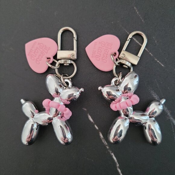 Accessories - Set of 2 Cute Balloon Dog with necklace & heart Charm Keychains Mirror Style